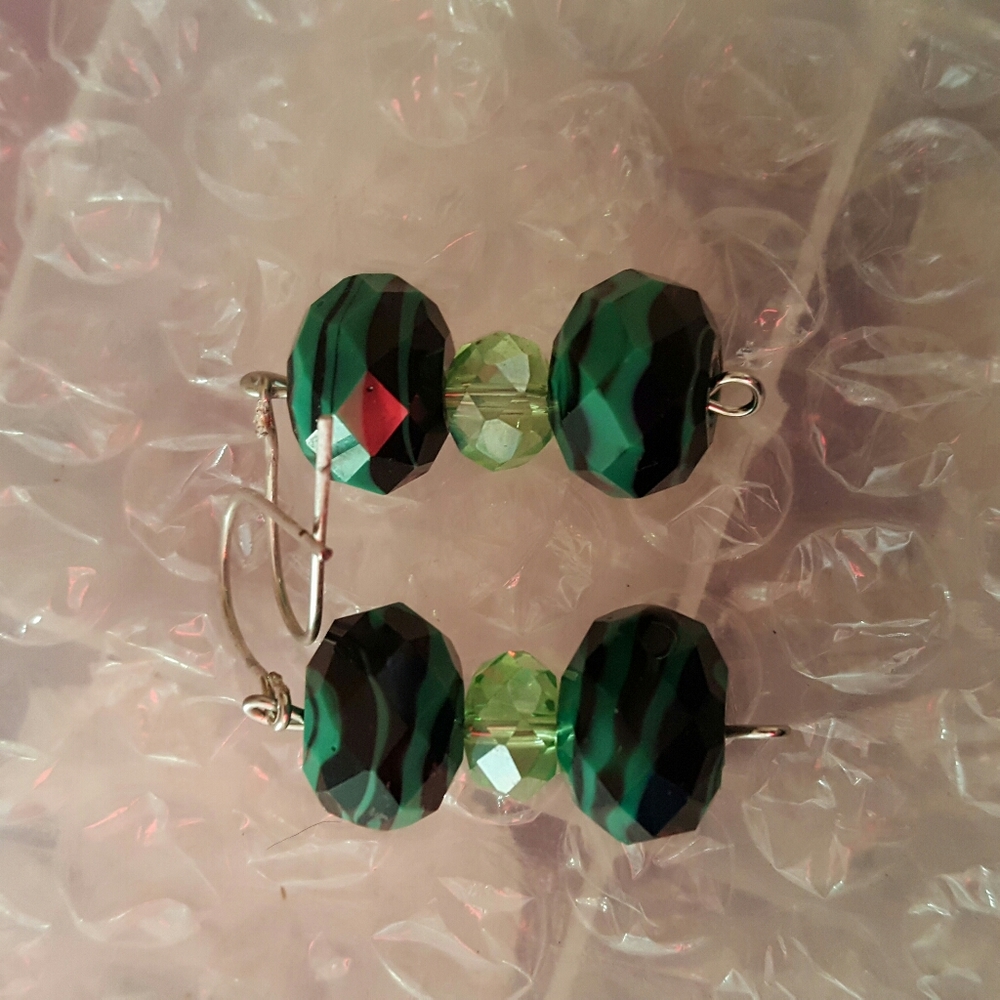 Green and black swirled handmade earrings